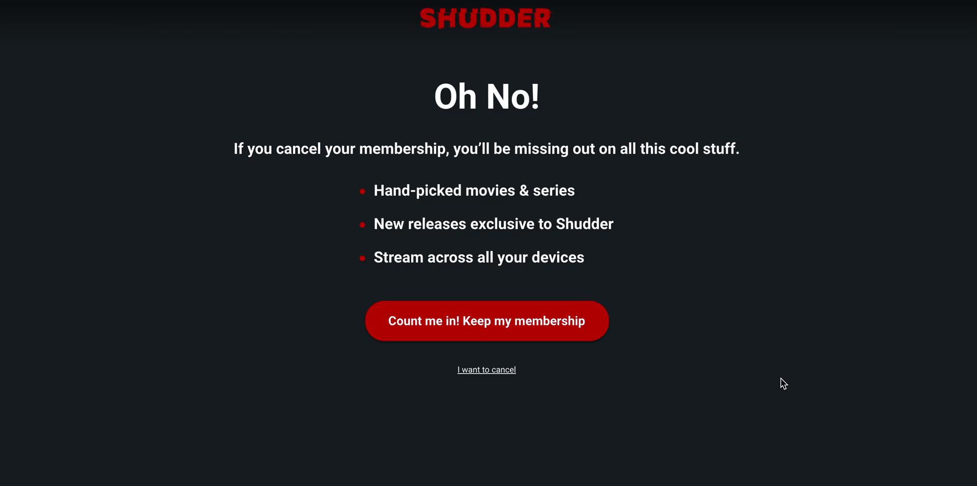 Shudder cancel subscription screenshot