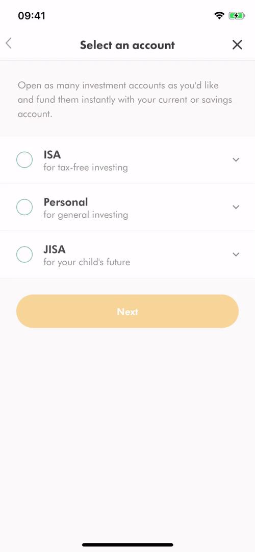 Wealthsimple select account type screenshot