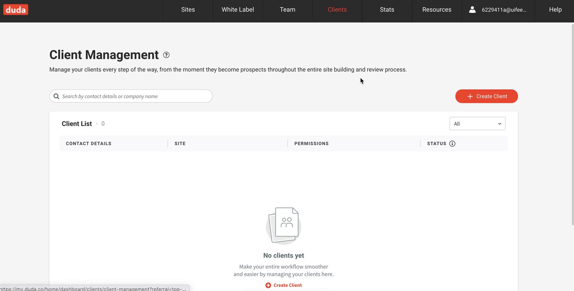 Duda client management screenshot