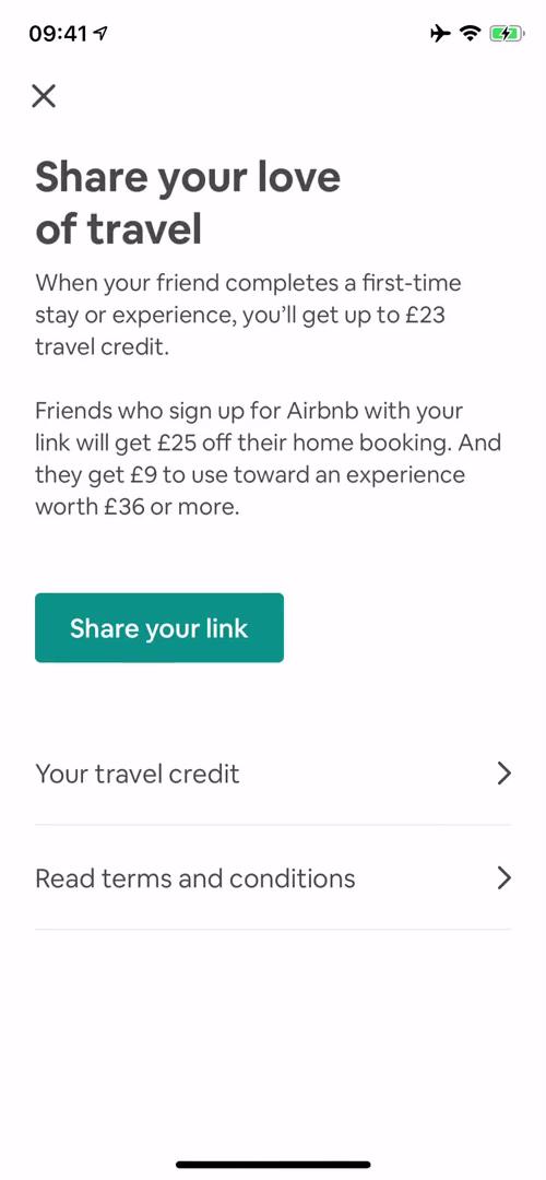 Airbnb invite friends screenshot