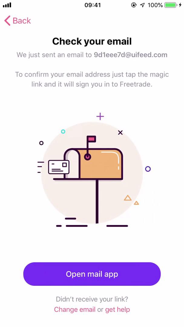 Freetrade check your inbox screenshot