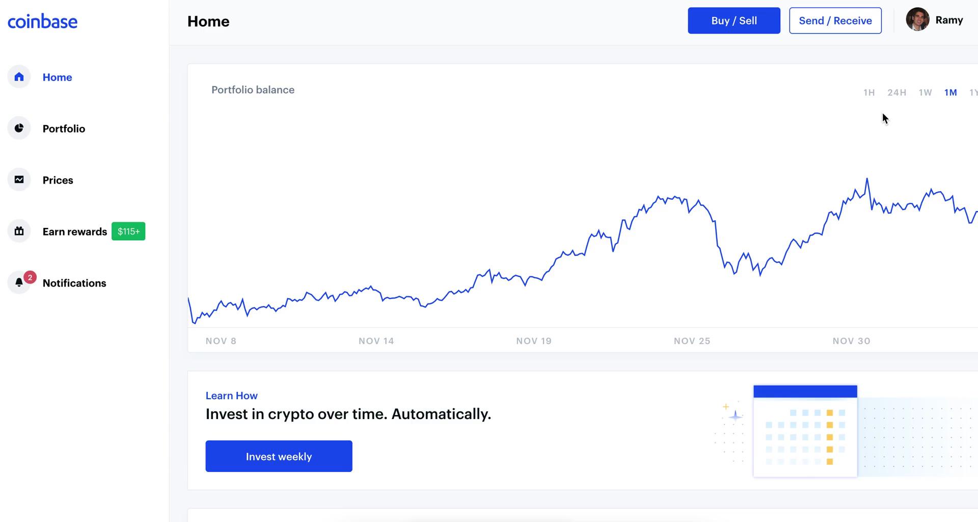 Coinbase home screenshot