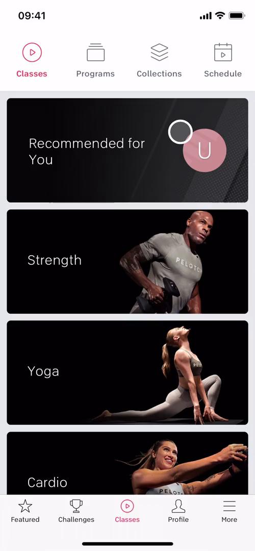 Peloton classes screenshot