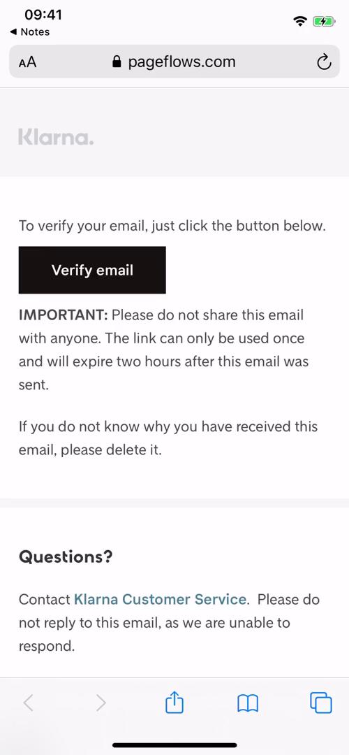 Klarna verify email screenshot