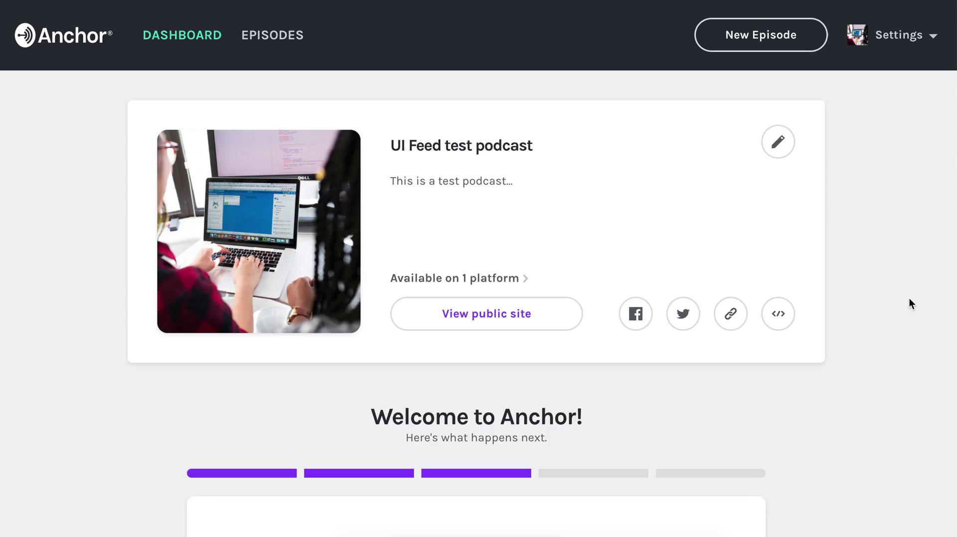 Anchor dashboard screenshot