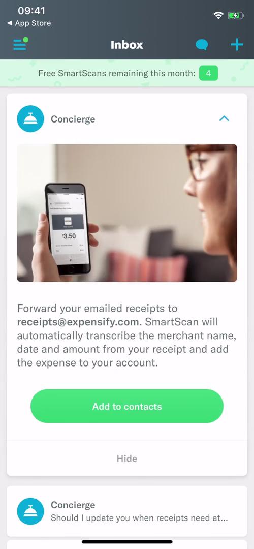 Expensify add to contacts screenshot