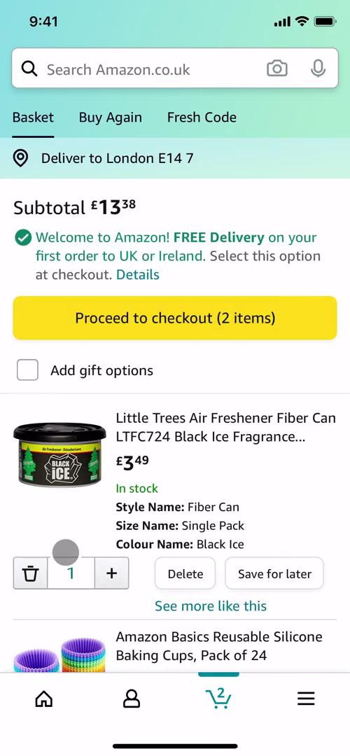 Amazon basket screenshot