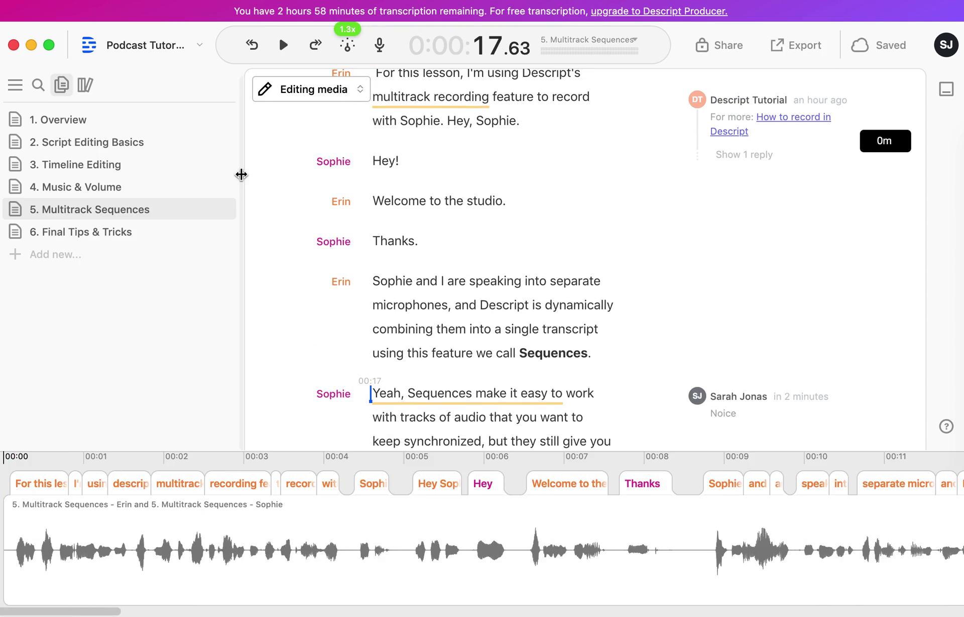 Descript audio editor screenshot