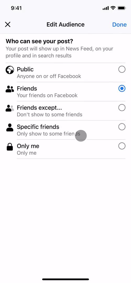 Facebook set audience screenshot