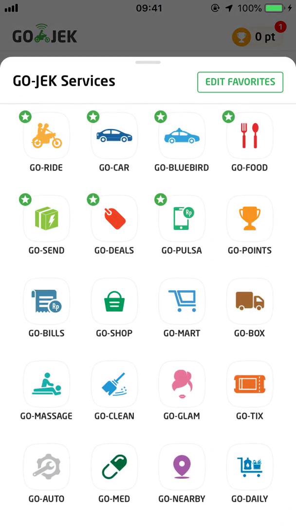 Go-Jek menu screenshot