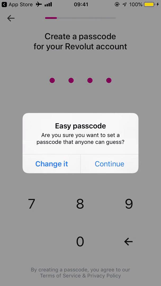 Revolut set passcode screenshot