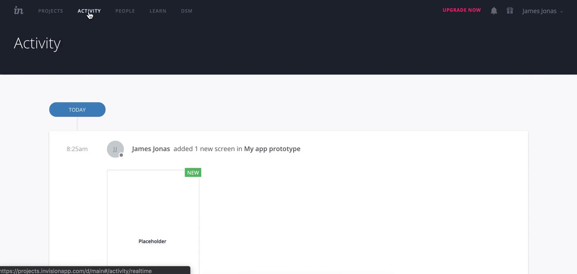 InVision activity feed screenshot