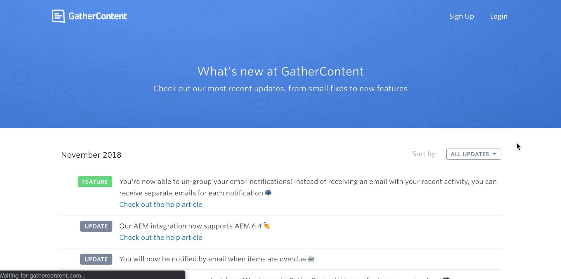 GatherContent product updates screenshot