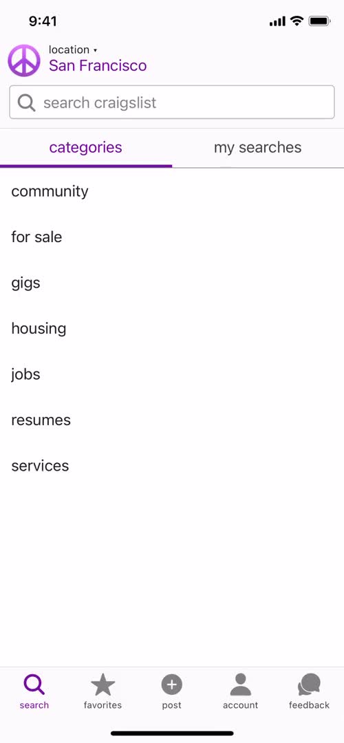 Craigslist categories screenshot