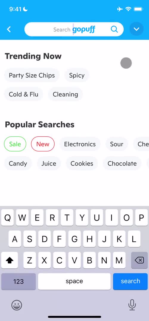 Gopuff search screenshot