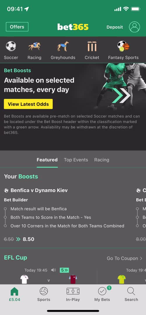 Bet365 home screenshot