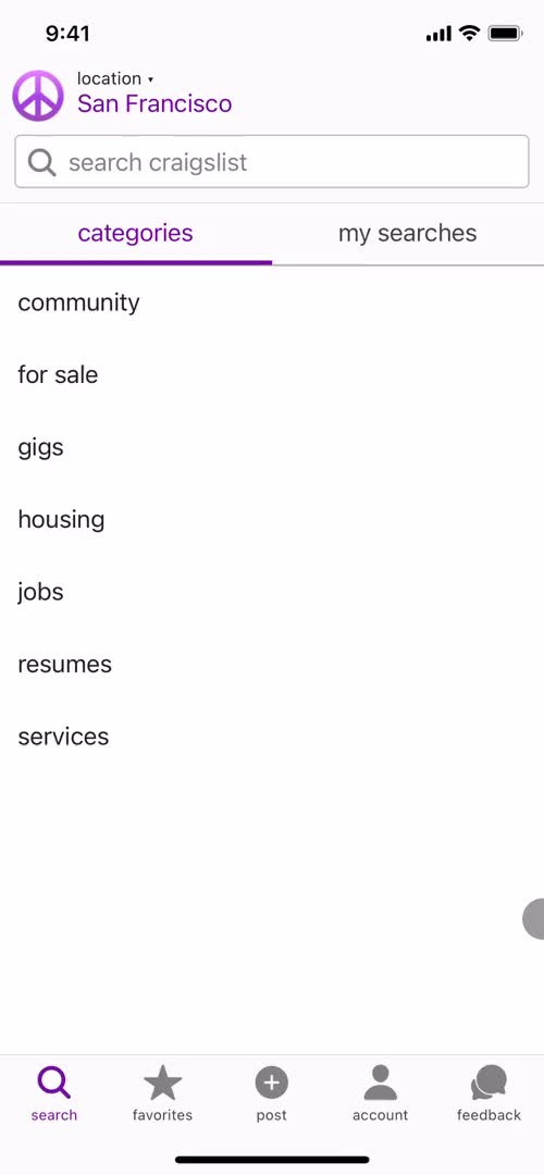 Craigslist categories screenshot