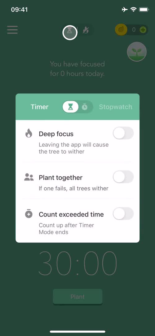 Forest timer options screenshot