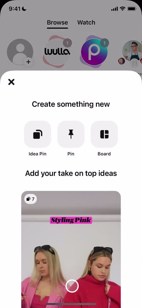 Pinterest create menu screenshot