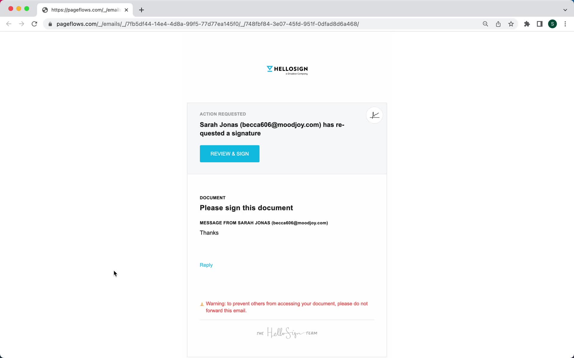 HelloSign signature request screenshot