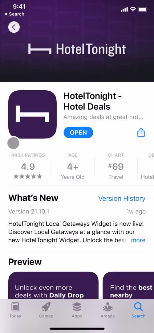 HotelTonight app store listing screenshot