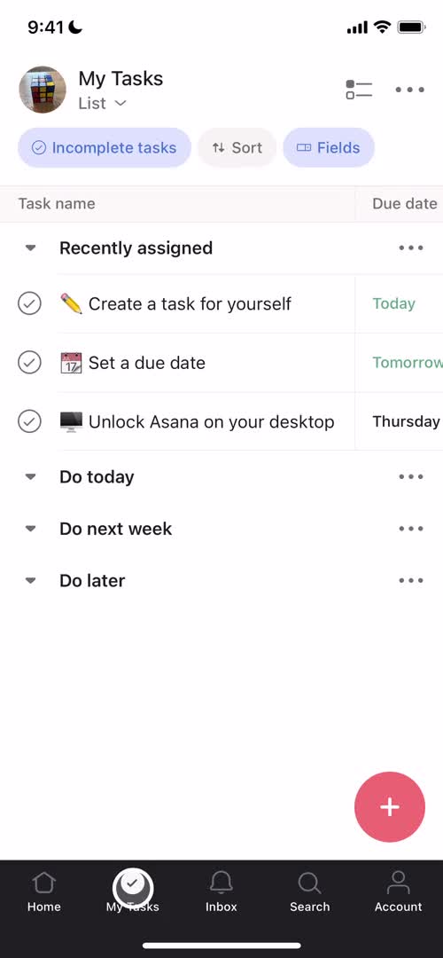 Asana my tasks screenshot