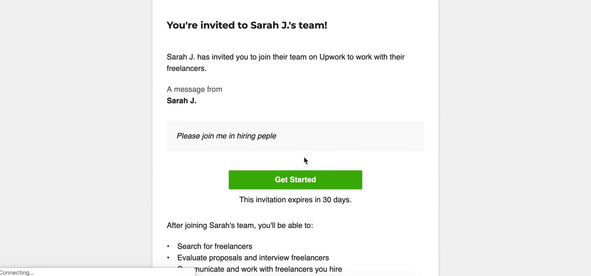 Accepting an invite on Upwork video screenshot