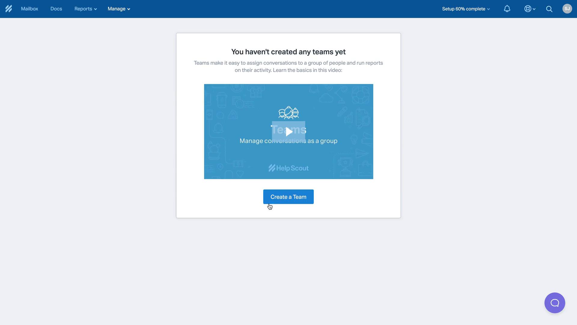 Creating a team on Help Scout video screenshot
