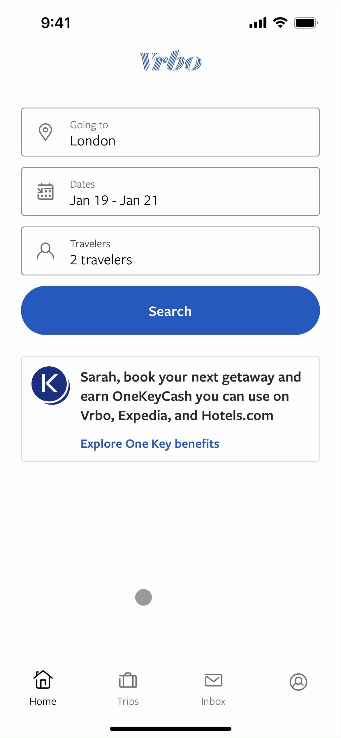 Screenshot of Planning a trip on Vrbo