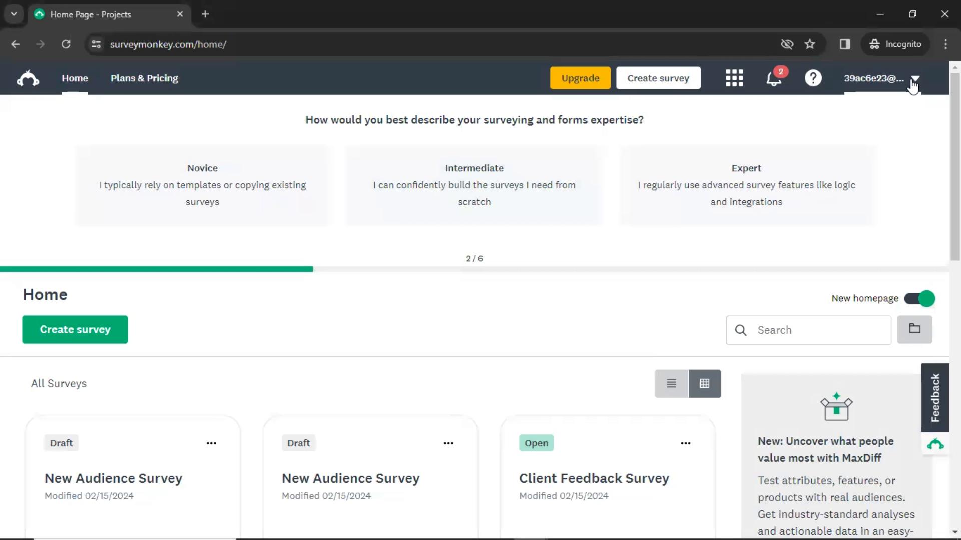 Screenshot of Logging out on SurveyMonkey