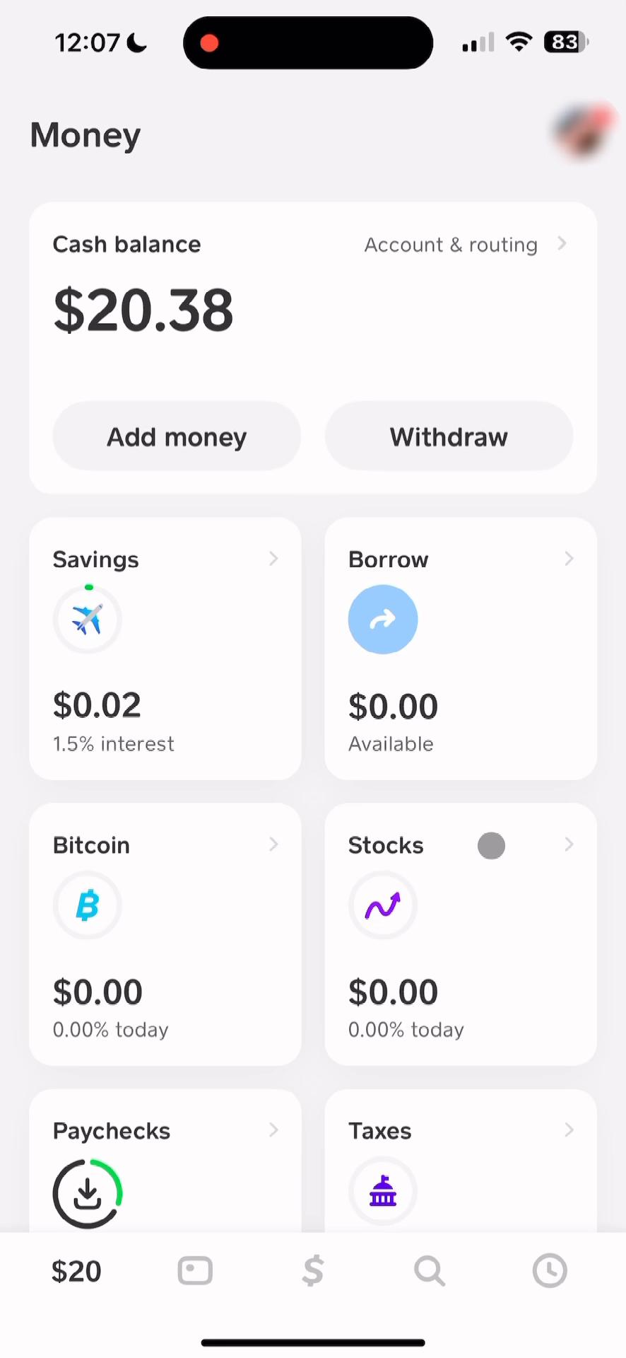 Screenshot of Filtering stocks on Cash App