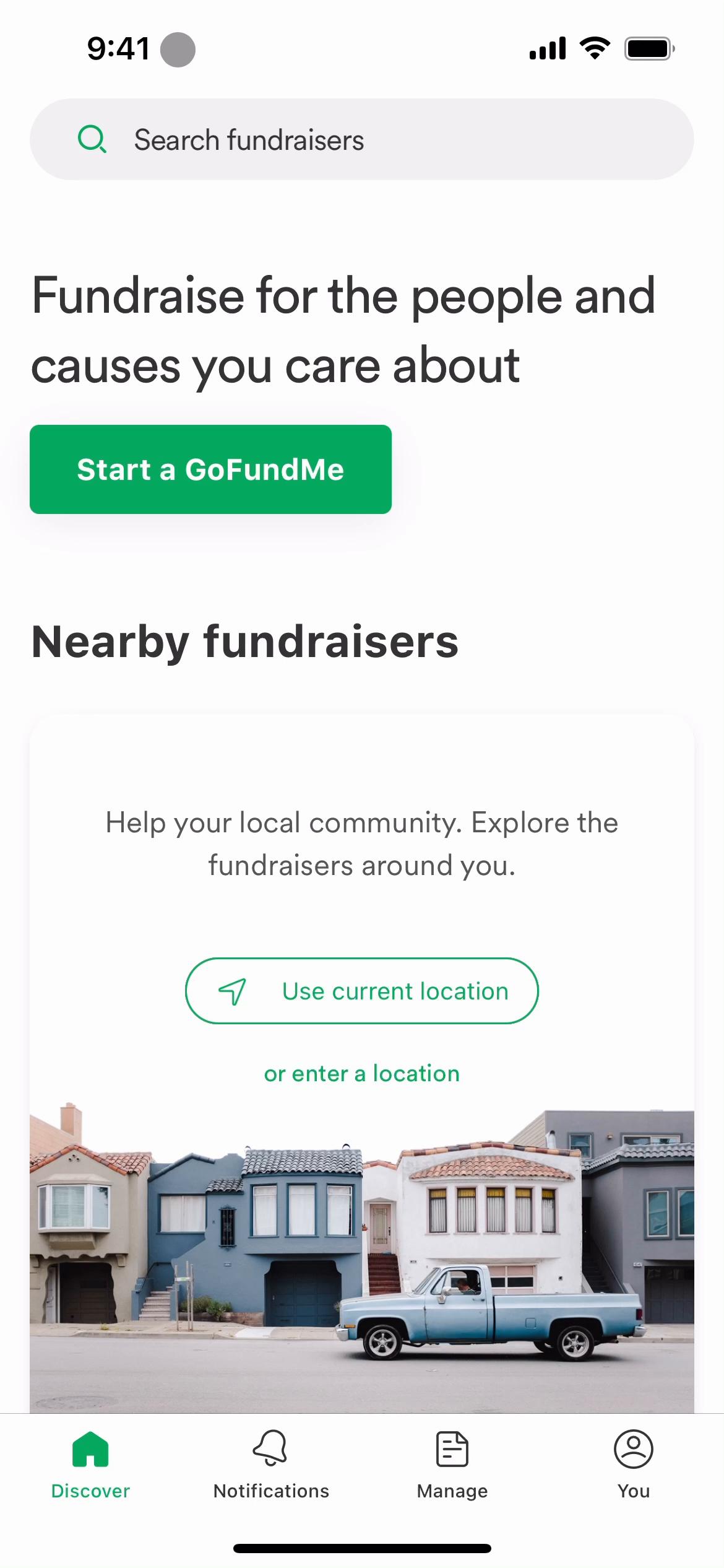 Screenshot of General browsing on GoFundMe