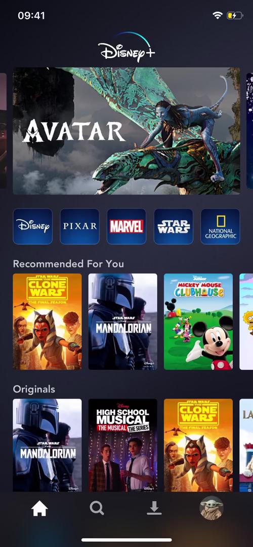 Screenshot of Discovering content on Disney+