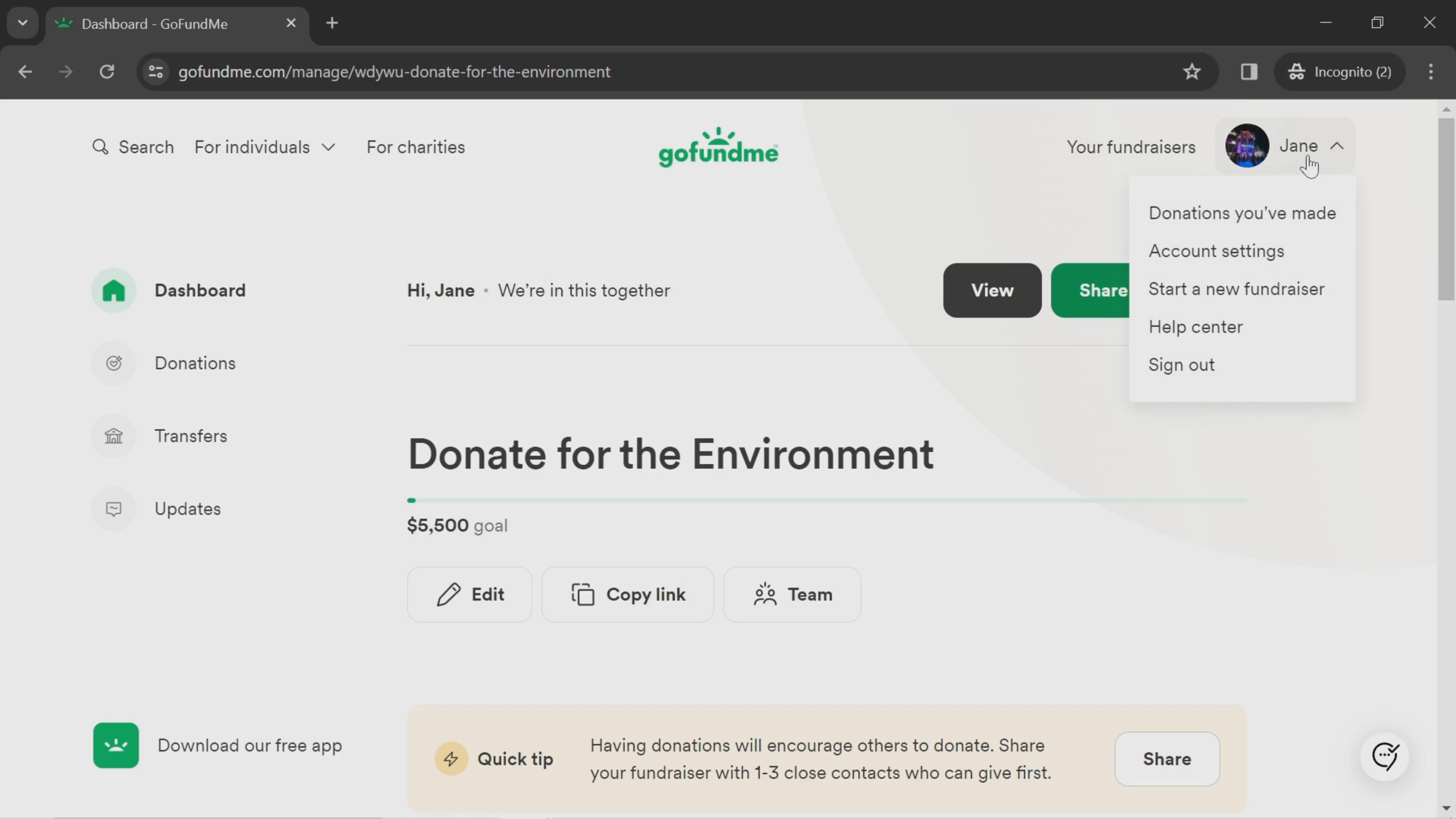 Changing password on GoFundMe video screenshot