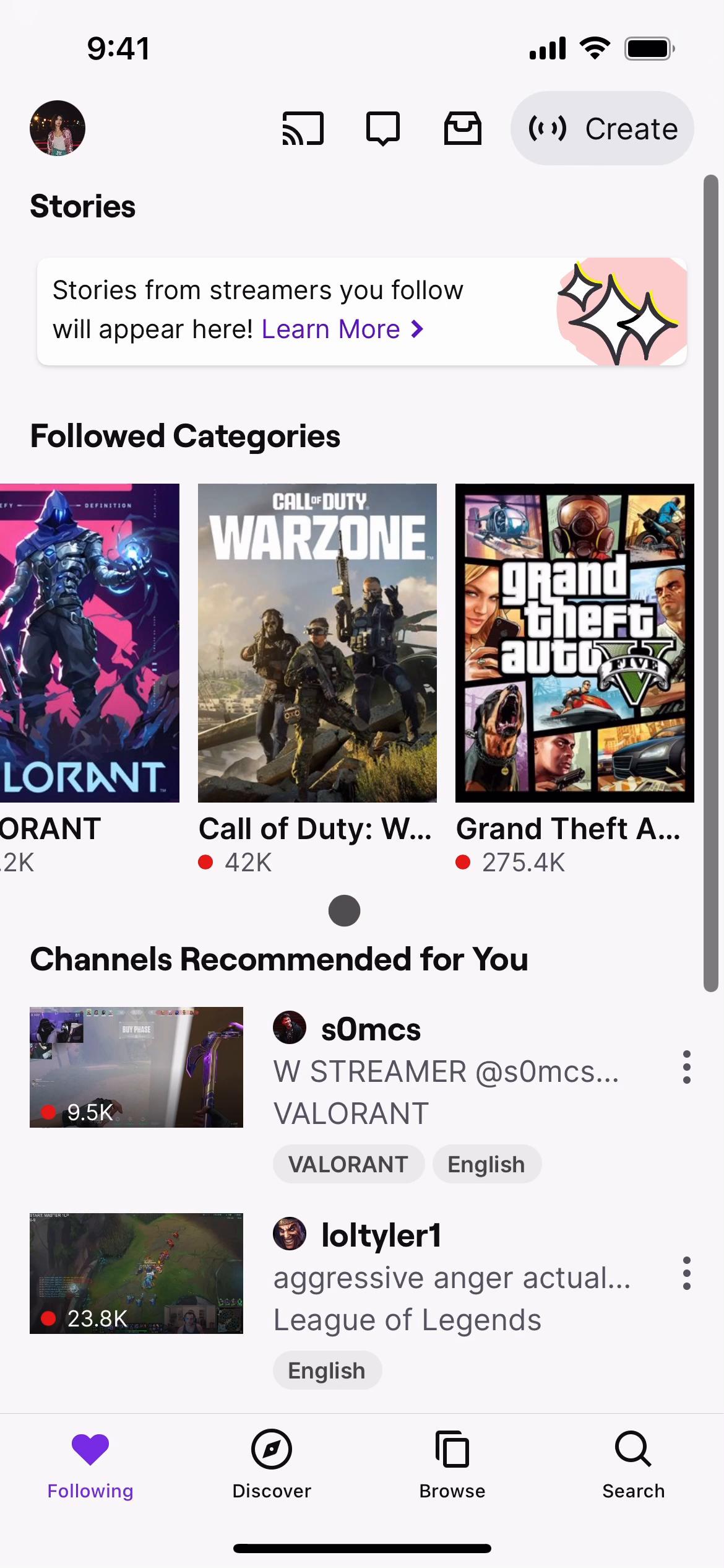 Following a user on Twitch video screenshot