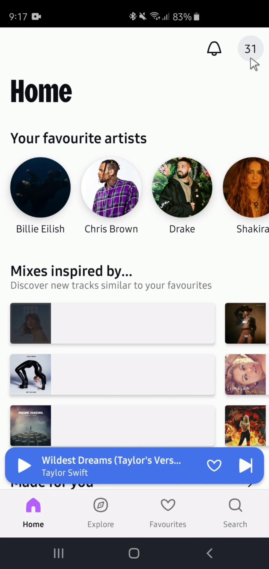 Screenshot of Settings on Deezer