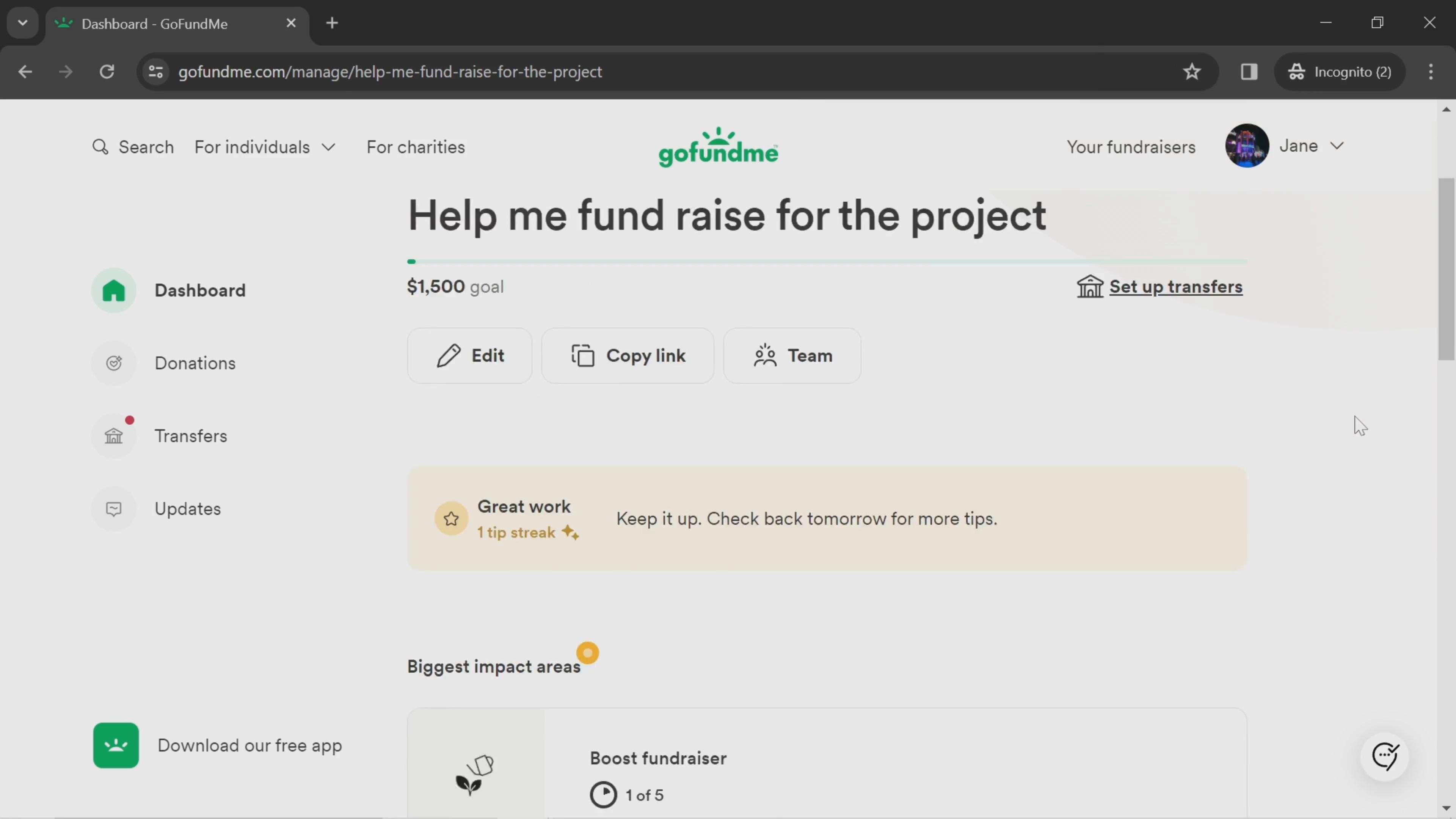 Creating a team on GoFundMe video screenshot