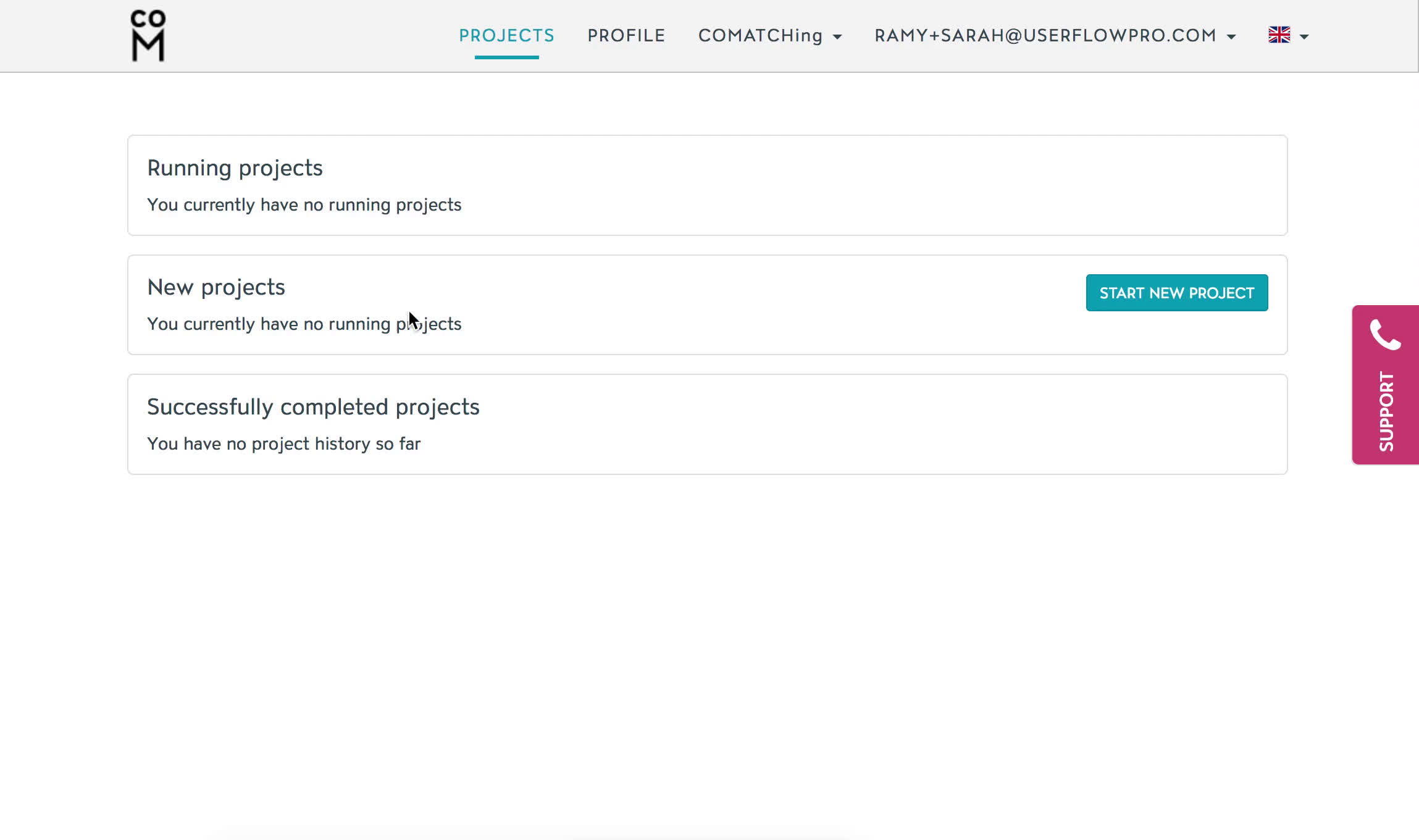 Screenshot of Creating a project on Comatch