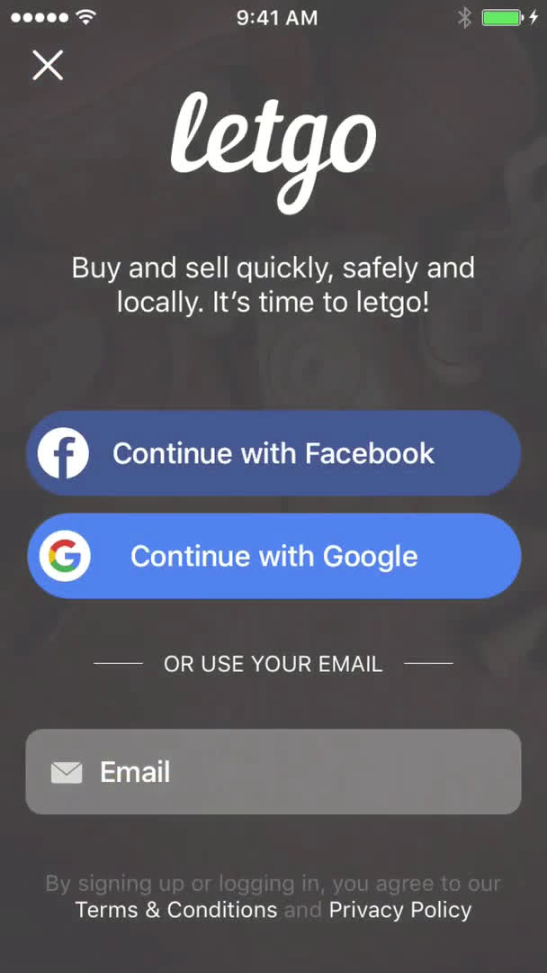 Screenshot of Onboarding on Letgo