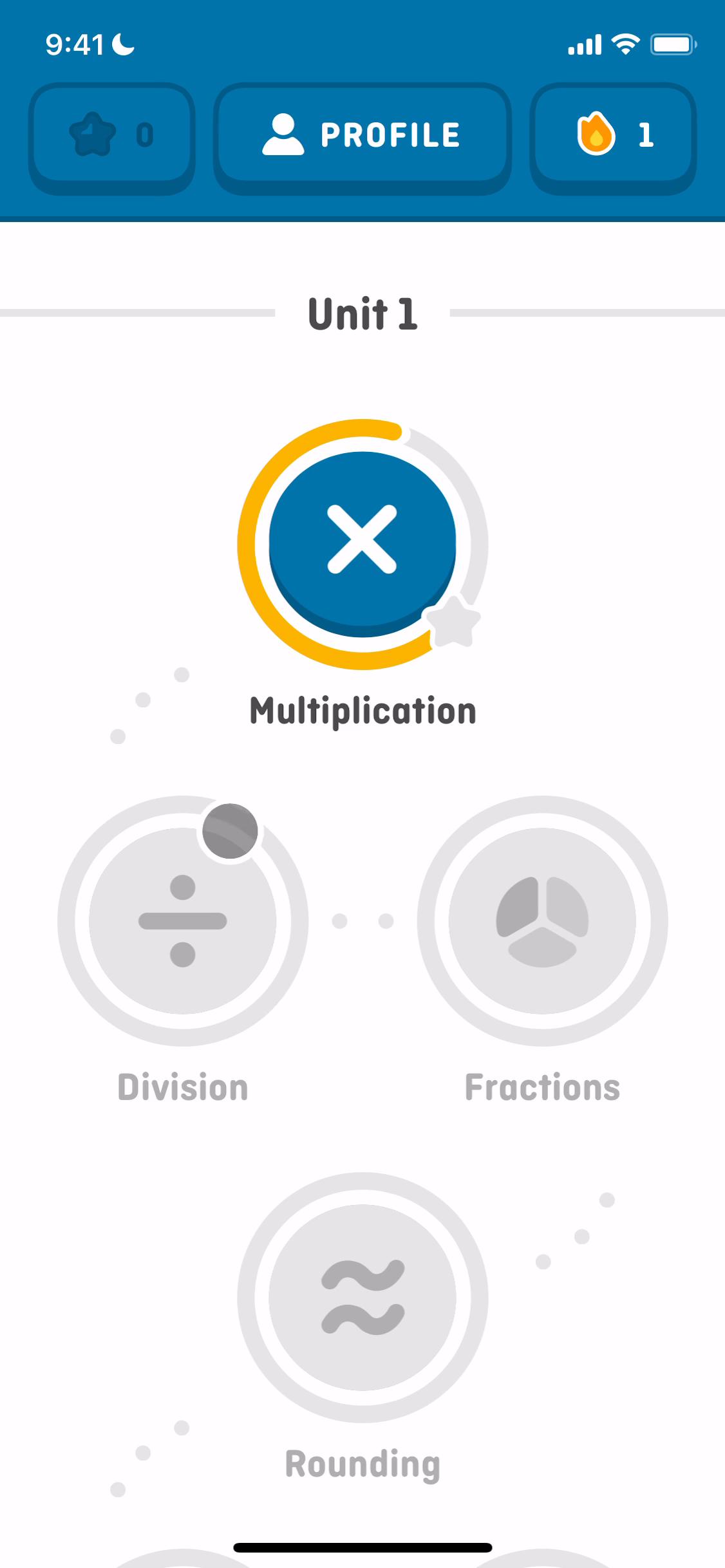 Screenshot of Learning on Duolingo Math