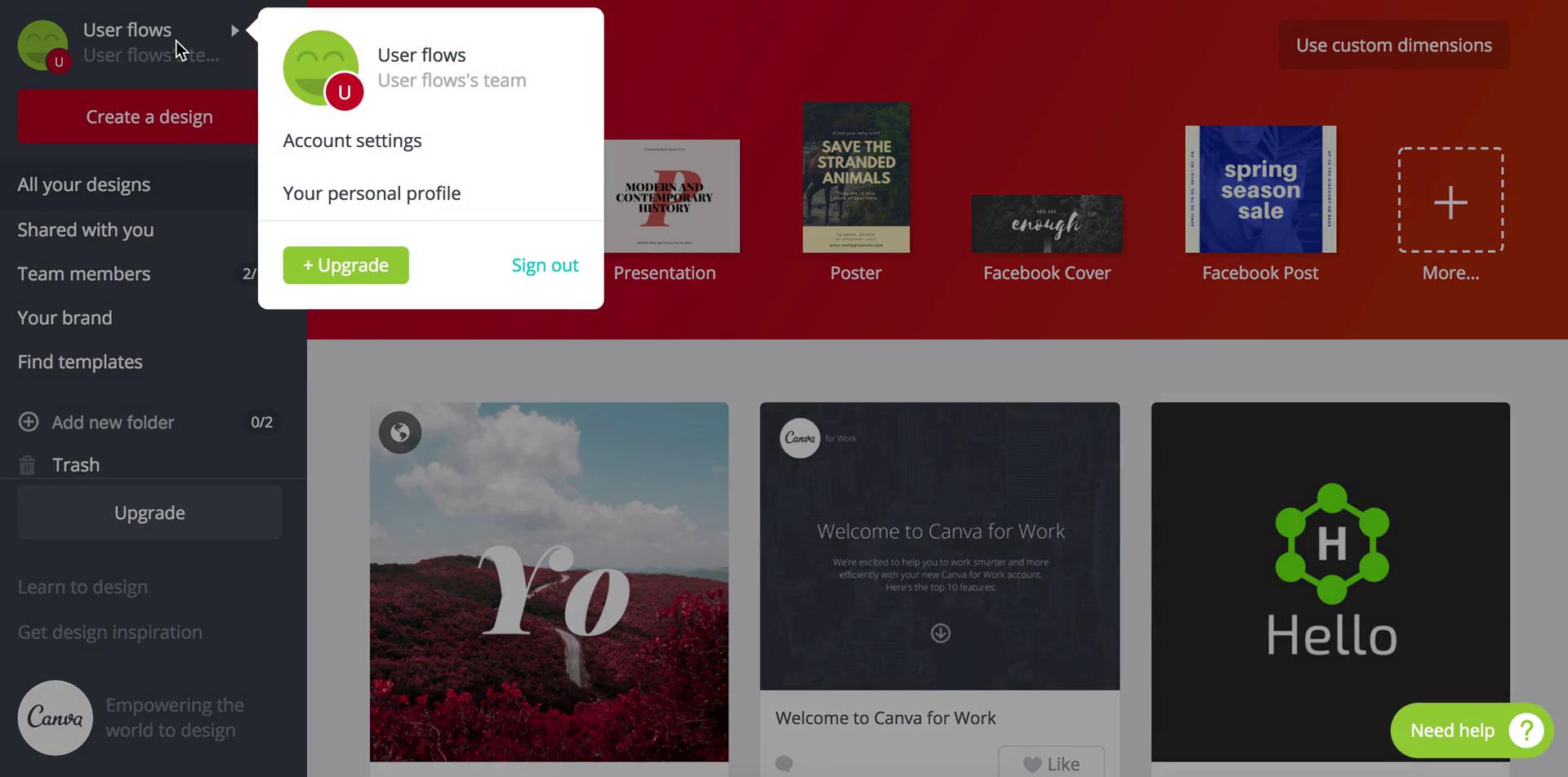 Settings on Canva video screenshot