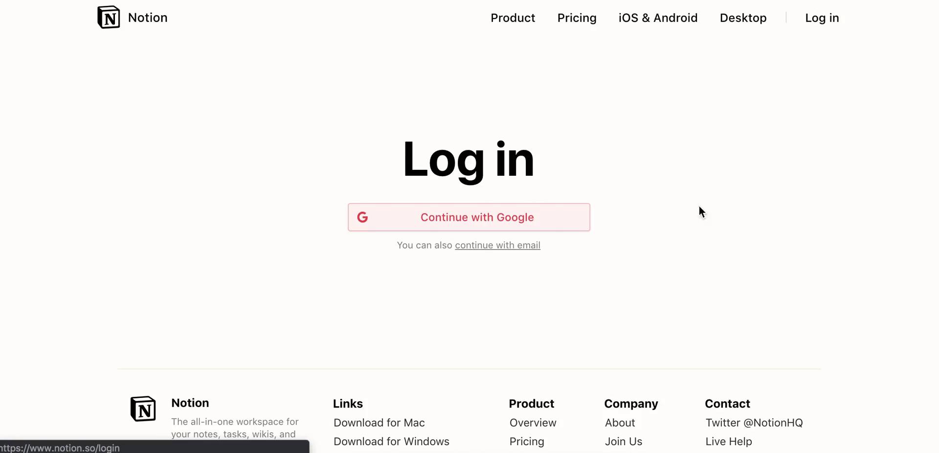 Logging in on Notion video screenshot