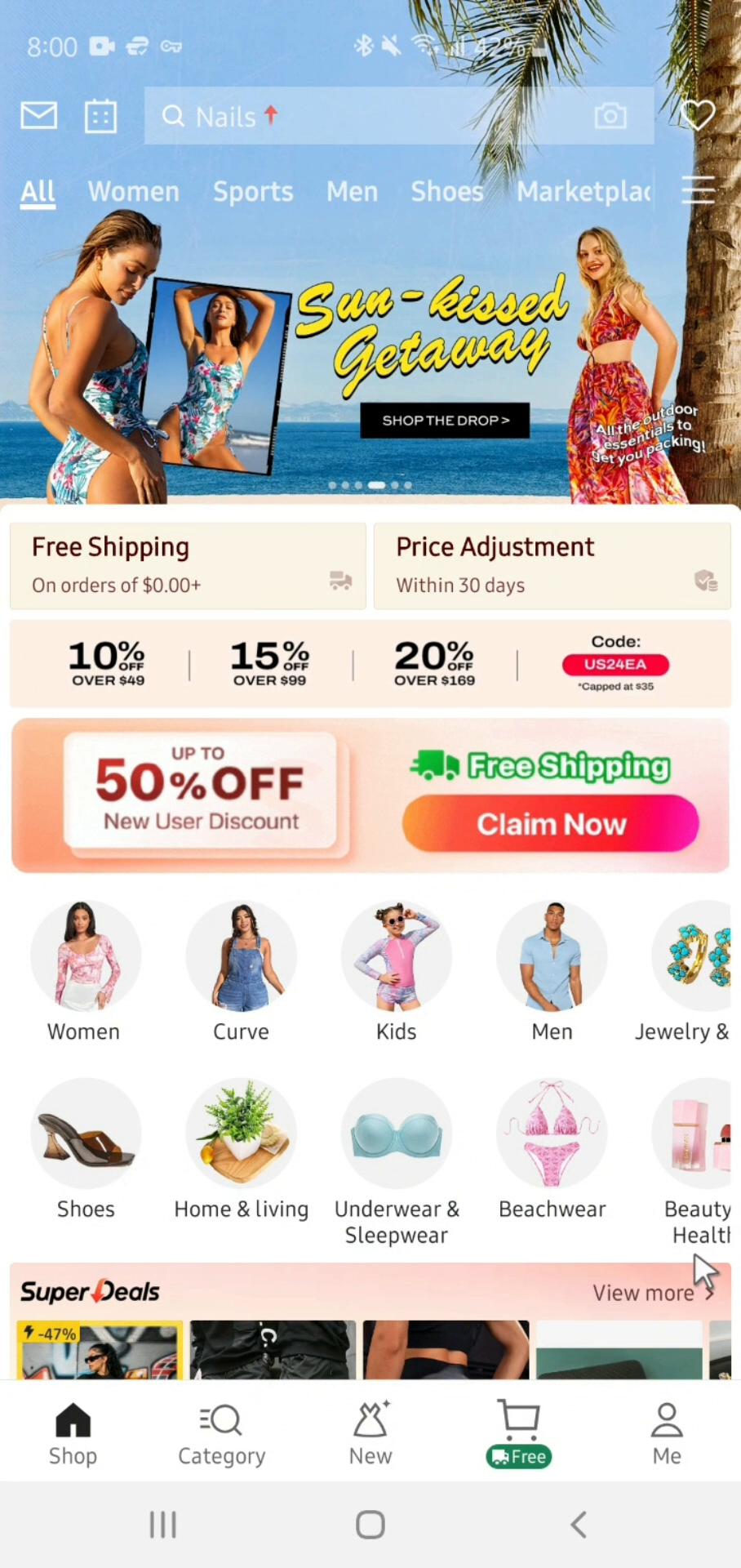 Screenshot of Adding an account on Shein