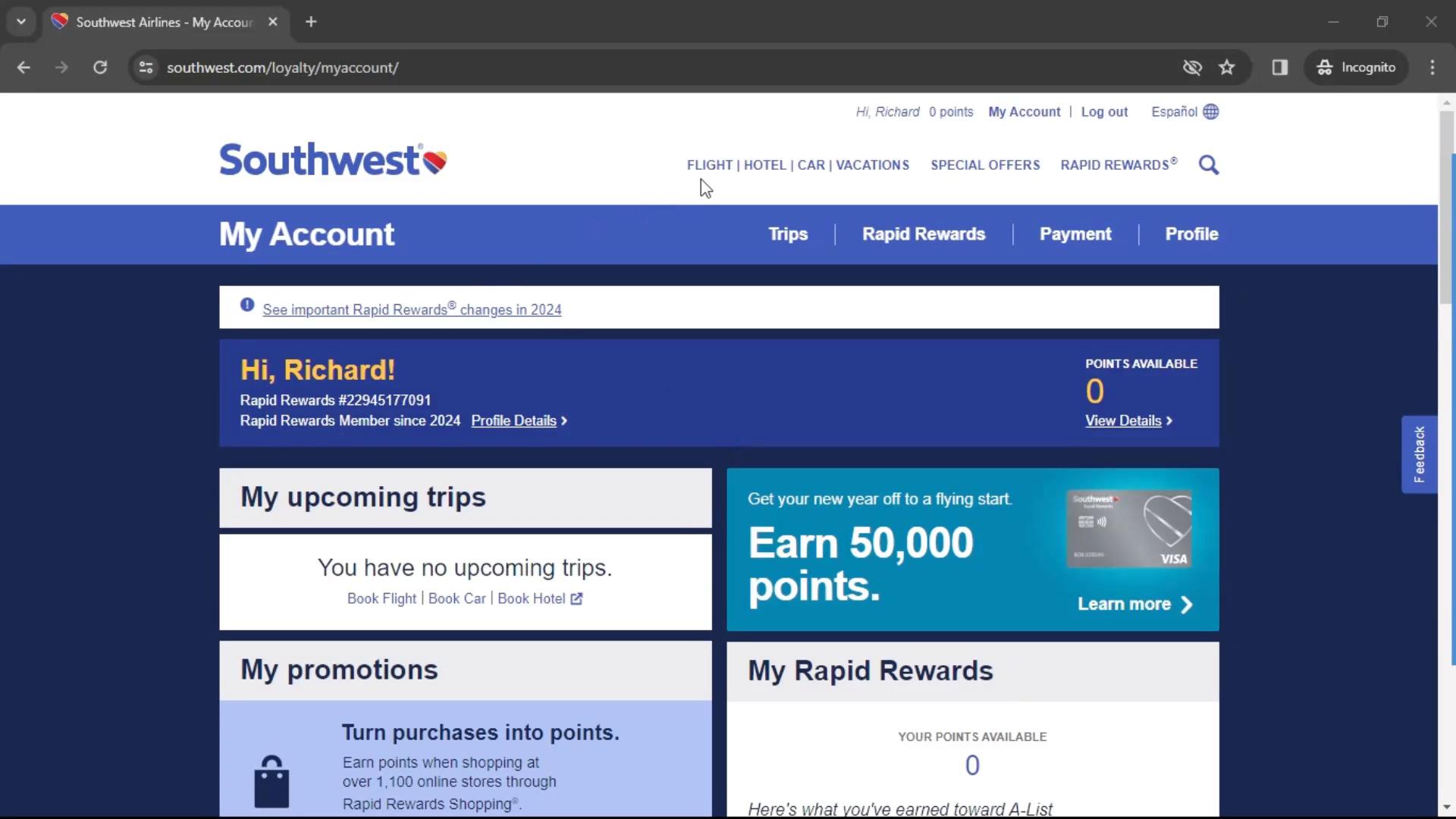 General browsing on Southwest Airlines video screenshot