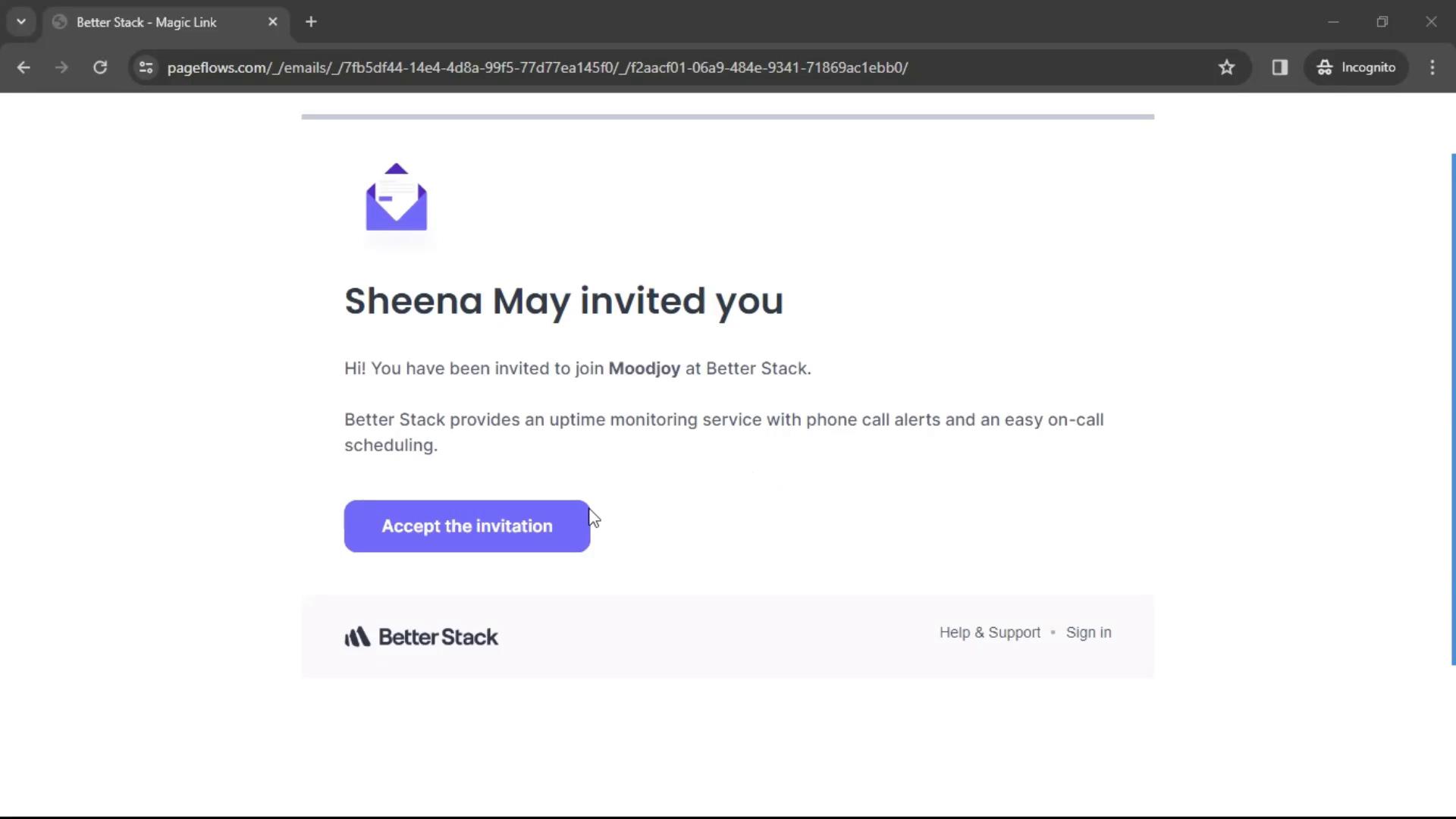 Accepting an invite on Better Stack video screenshot