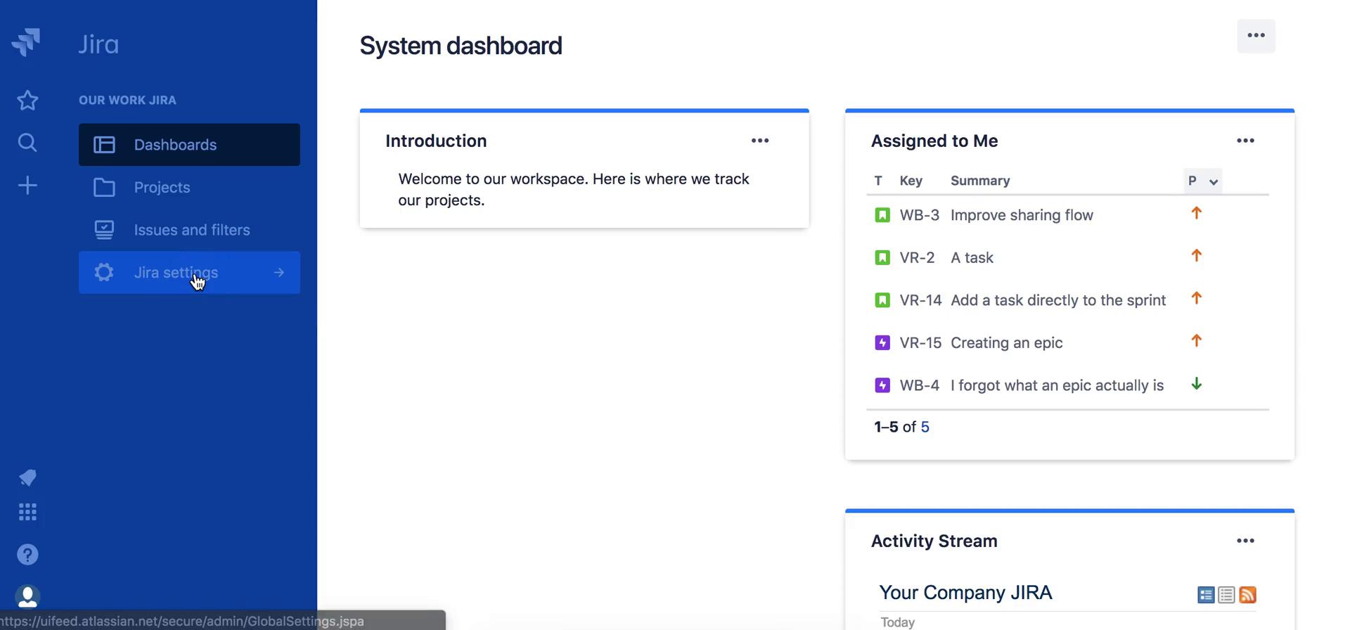 Customization settings on Jira video screenshot