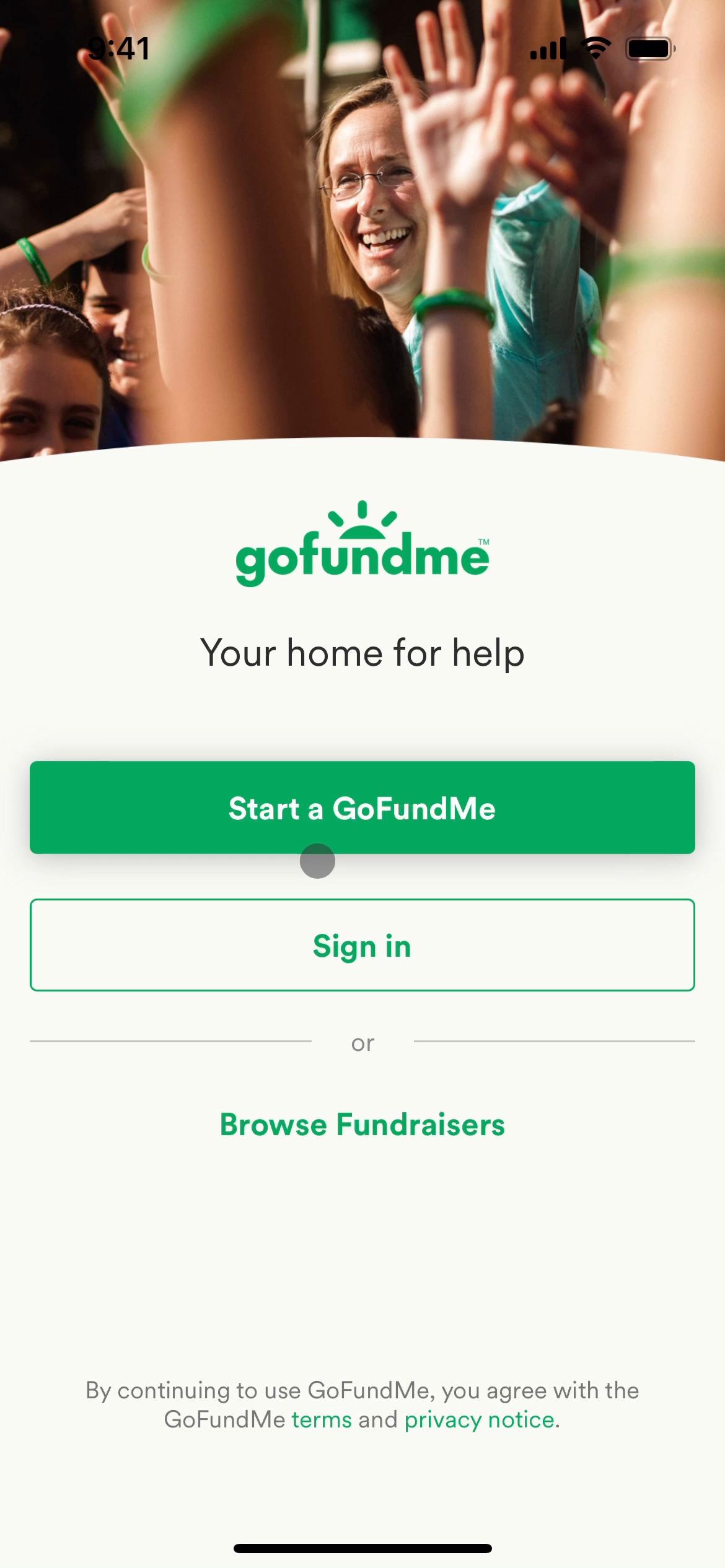 Screenshot of Logging in on GoFundMe