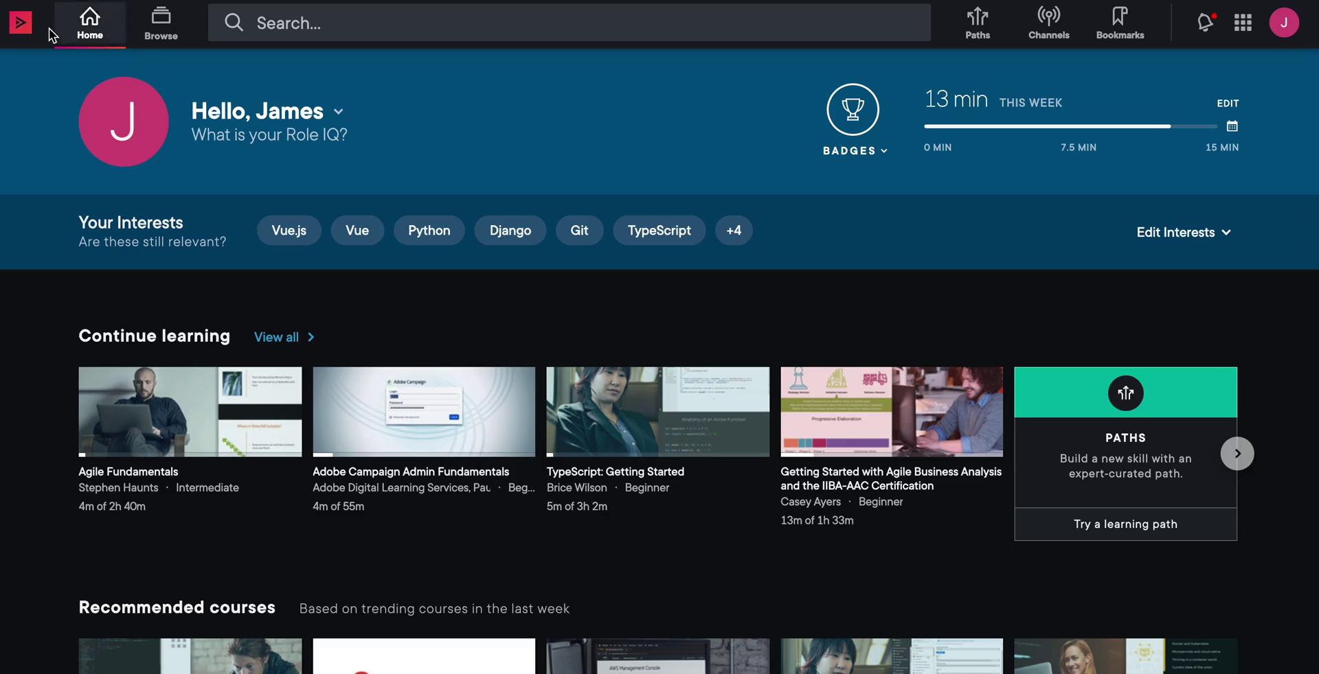 General browsing on Pluralsight video screenshot