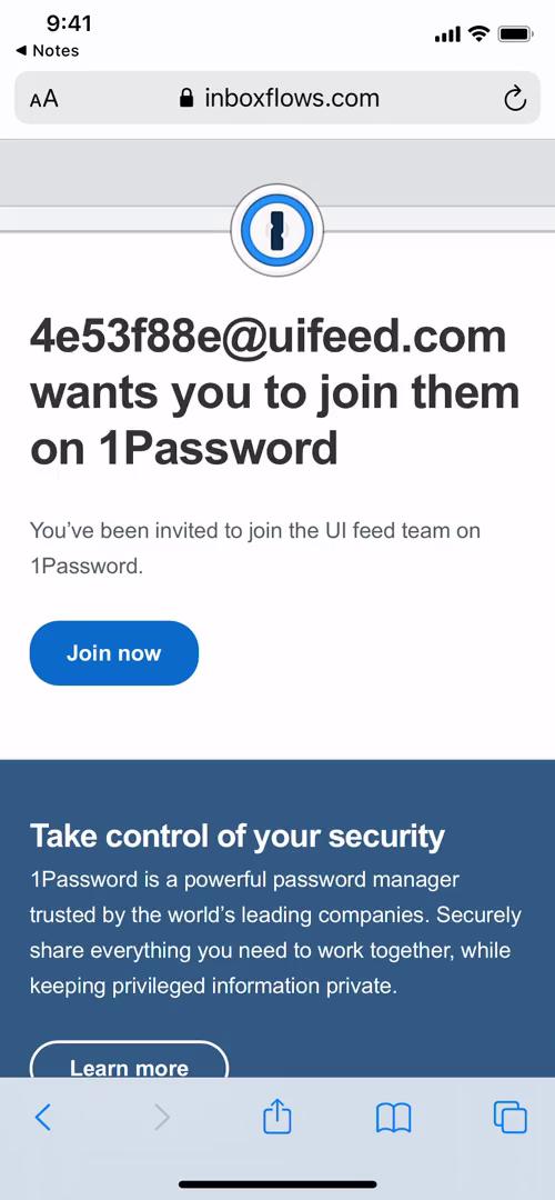 Accepting an invite on 1Password video screenshot