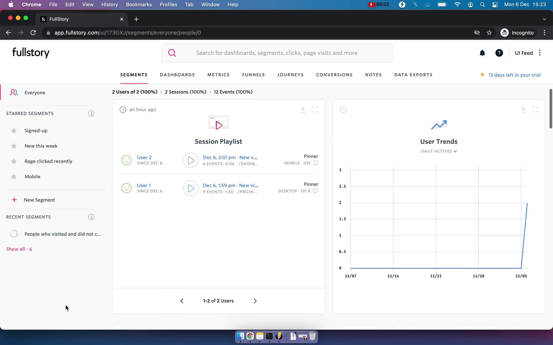 Analytics/Stats on Fullstory video screenshot